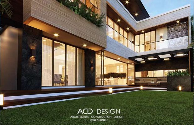 Biệt thự sáng rực vào ban đêm biệt thự 2 tầng 4 phòng ngủ