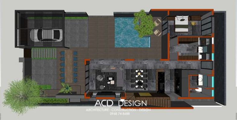 Bố trí các phòng hoàn hảo biệt thự 2 tầng chữ L