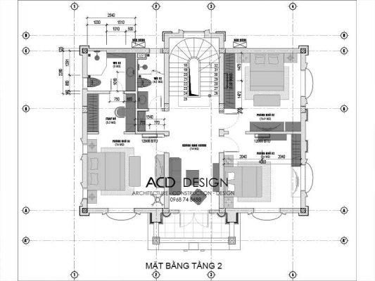 Mặt bằng tầng 2 biệt thự 3 tầng tân cổ điển