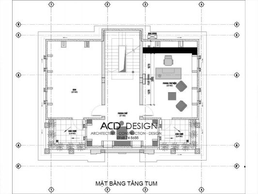 Mặt bằng tầng tum biệt thự 3 tầng tân cổ điển
