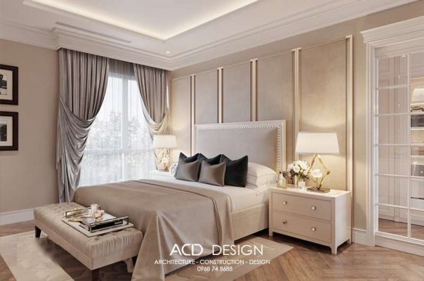 Phòng ngủ là nơi cả gia đình nghỉ ngơi biệt thự 3 tầng tân cổ điển