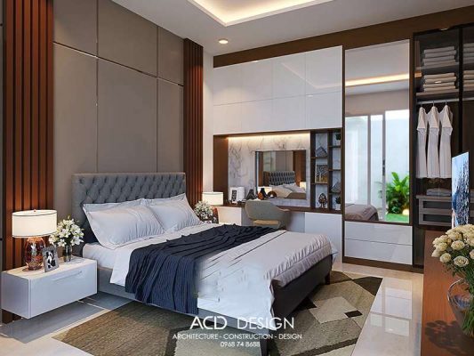 Phòng ngủ ấm cúng mẫu nhà phố 2 tầng mặt tiền 9m