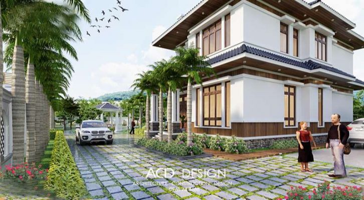 Rộng rãi và thanh lịch biệt thự 2 tầng mái nhật đẹp