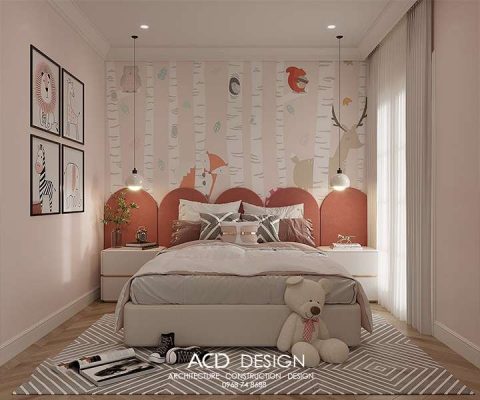 Phòng ngủ của con có họa tiết trang trí dễ thương biệt thự vườn 2 tầng hiện đại