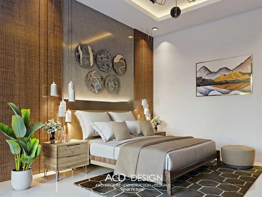 Phòng ngủ Master ấm áp và độc đáo nhà phố hiện đại 3 tầng mặt tiền 9m