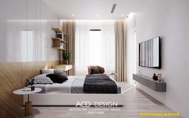 Phòng ngủ của bố mẹ sáng sủa và hiện đại nhà phố hiện đại 4 tầng