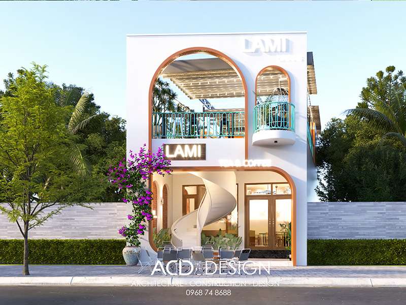 thiết kế quán cafe mặt tiền 6m 2 tầng